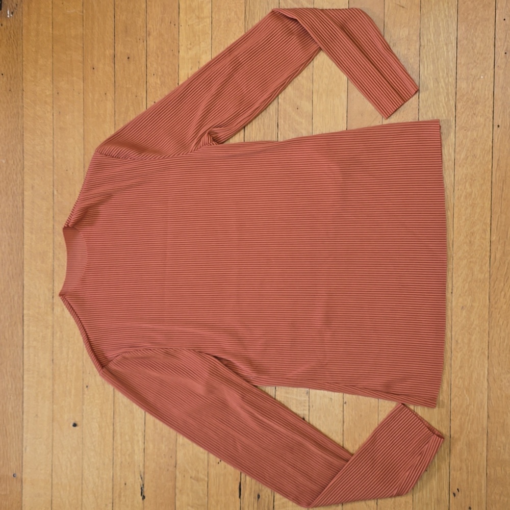 ONLY, Ribbed Raw Edged, High Neck Long Sleeve Top, Burnt Orange, EUC, Women's S